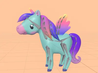 Stylized Toon Unicorn Pegasus rigged Low-poly 3D model