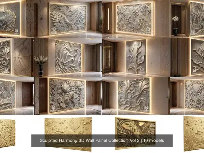 Sculpted Harmony 3D Wall Panel Collection Vol 2 3D Model Pack