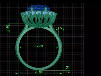 Elegant Oval Gemstone Halo Ring 3D Model 3D print model