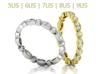 Diamond Vintage Milgrain Band Ring Eternity Band 5US-9US sizes 3D print model
