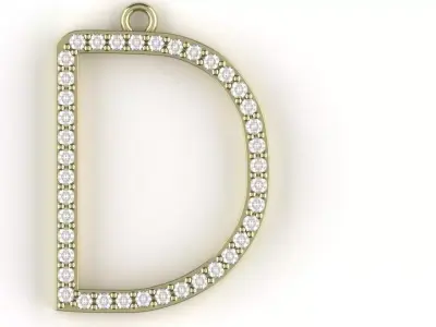 Letter D Diamond Pendant Gold Silver Platinum Luxury Jewelry 3D print model