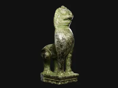 Gold Lion guardians statue Low-poly 3D model