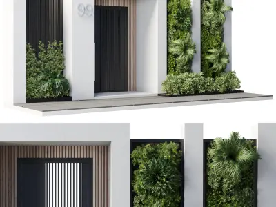 Door outdoor entrance and fence and graden 04 3D model