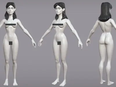 Cartoon female character Pietra base mesh 3D model