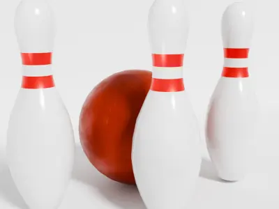 Red Bowling Ball and White Pins 3D model