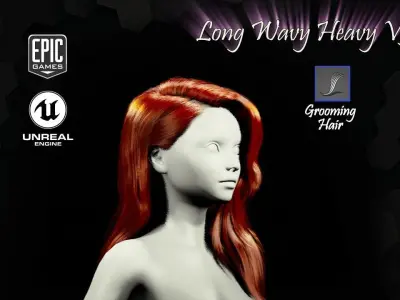 Long Wavy Heavy V3 Grooming Real-Time Hairstyle Unreal Engine 4 3D model