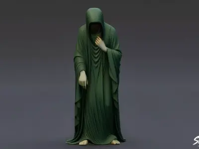 Ghost Statue Bowed Figure Low-poly 3D model