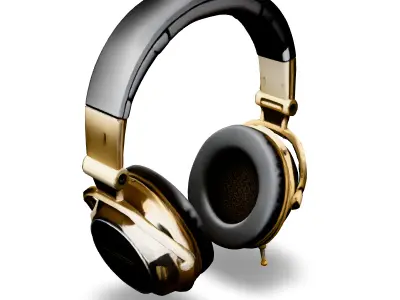 Luxury Gold and Black Headphones Low-poly 3D model