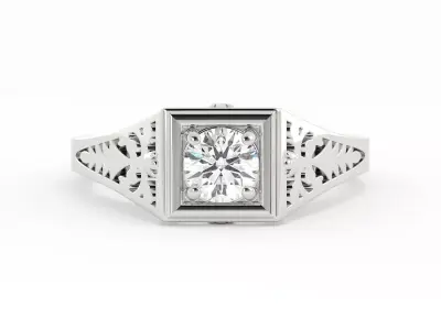 Filigree Round Diamond Solitaire Ring With Rendering 3DM 3D print model