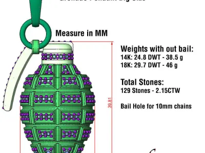 Grenade Pendant  Cad Files Pack  3D print model