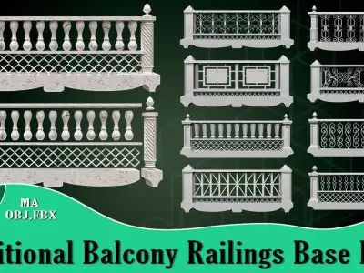 Traditional Balcony Railings Base Mesh Vol 2 Low-poly 3D model