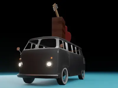 Kombi with Guitar on the roof low poly Low-poly 3D model