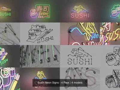 Sushi Neon Signs - 4 Pack 3D Model Collection
