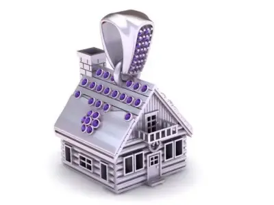 Golden Cozy Cabin Pendant   Luxury House Jewelry 3D Model  3D print model