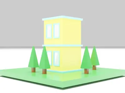 Two-Story House Building Cartoon Free low-poly 3D model