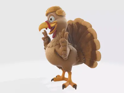 Funny Cartoon Turkey with Hair 3D Print Model 3D print model
