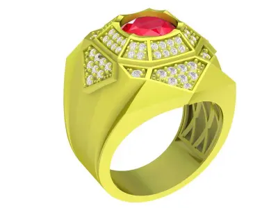Luxury Geometric Ruby and Diamond Signet Ring for Men 4107 3D print model