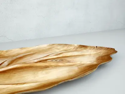 Large Wood Carved Leaf Platter 3D model