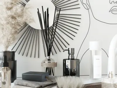 Bathroom set with face sculpture 3D model