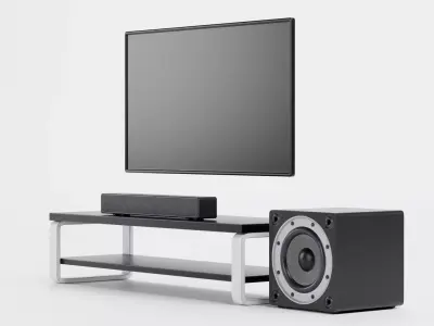 TV Unit with Flat Screen and Sound System V5 - Home Cinema Low-poly 3D model