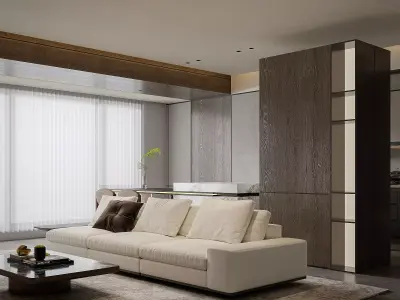 Modern living room dining room interior scenes  3D model