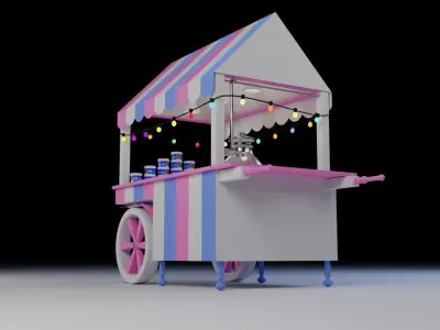 Food Cart Belila with string Lights Low-poly 3D model