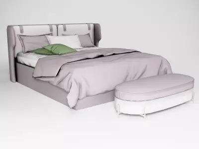 Modern King size Bed Low-poly 3D model