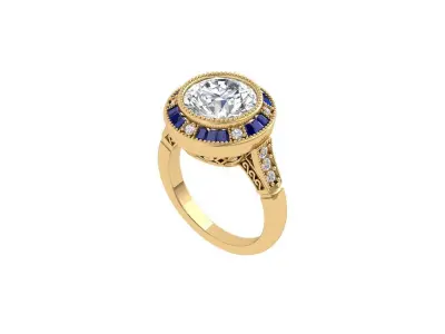 Solitaire Engagement Art Deco Ring 3D print model