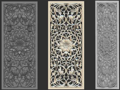 carved floral asian panel 3D model