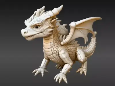 Mini Articulated Baby Dragon Fantasy Toy 3D Model  Printable Low-poly 3D model