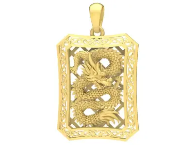 Luxury Dragon Rectangle Pendant 3D Model for Jewelry 3658 3D print model