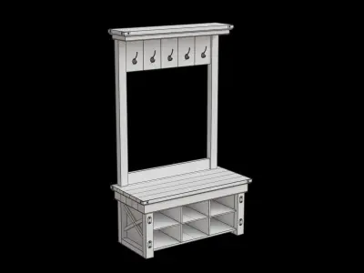 5 Hooks Entryway Storage Bench 3D model