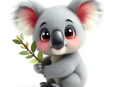 Cute Koala Holding Branch D Model Pack Low-poly 3D model