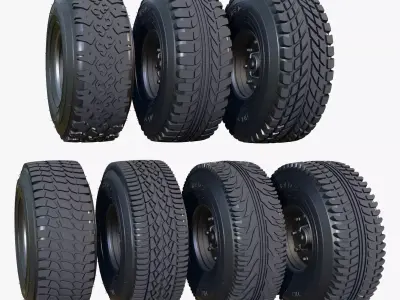 Vehicle Wheels 7 Pieces Set M1 3D model