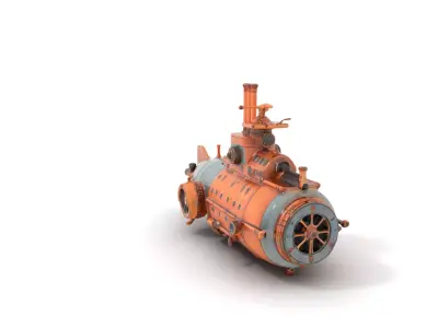 Steampunk Submarine model pack Low-poly 3D model