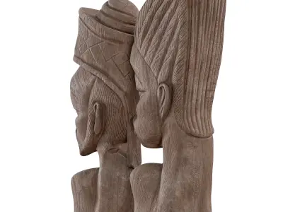 Wooden Tribal Couple Statue Set - African-Inspired Art 3D Model 3D model