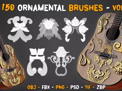150 Ornamental Brushes and  IMM   Vol 50 Low-poly 3D model