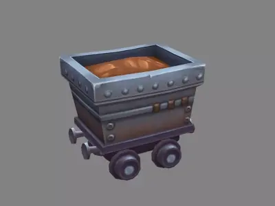 Cartoon tramcar - minecart - mine car - mine truck Low-poly 3D model