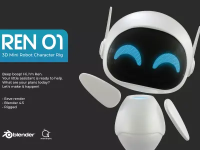 Ren 01 - Cute Mini Robot Rigged Low-poly 3D model