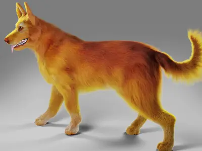 Fur Red Dog Rigged in Blender  Low-poly 3D model