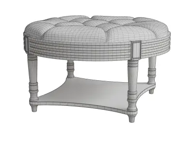 Captains Large Round Upholstered Ottoman With Bottom Shelf Low-poly 3D model