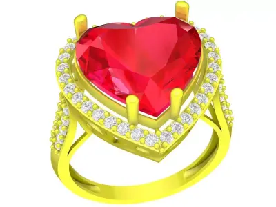 Luxury Heart Cut Halo Gemstone Ring 3D Model for Fine Jewel 4483 3D print model