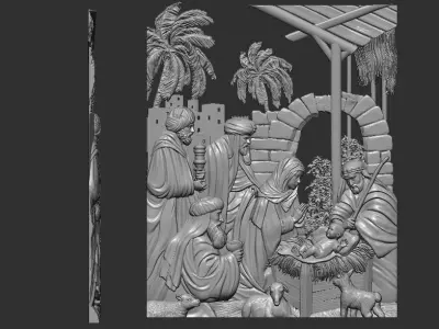 Christmas nativity Birth of Jesus  3d relief model cnc 3D print model