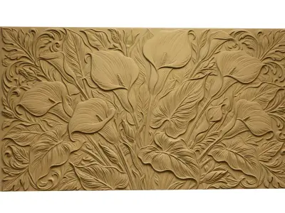  Modern Floral Relief Panel Wall Decor Set STL Mural CNC 313 3D model