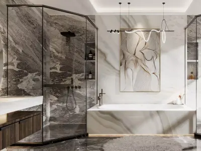 Luxury family bathroom shower room 3D model