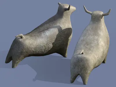 Stone bull statue Low-poly 3D model