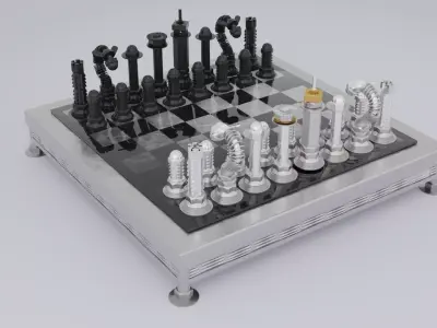 Chess stylized set pieces and board 01 Low-poly 3D model