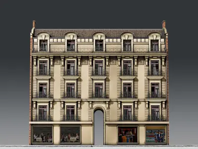 3 Piece Parisian Haussmann Apartment Building 3D model