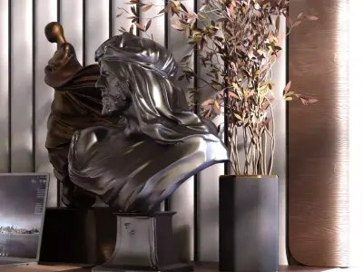 worktable set with sculpture set 771 Low-poly 3D model