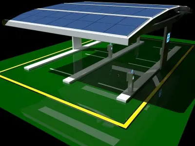 Electric Vehicle Car Charging Station Complex 3D model